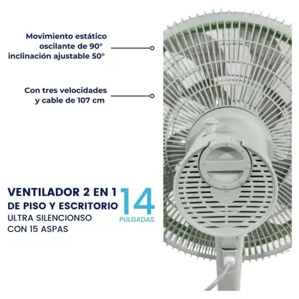 Ventilador 2 en 1 Piso 15 Aspas de 14" Silencioso Verde - Image 4