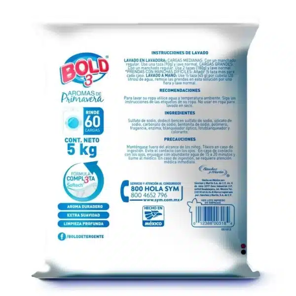 Detergente en polvo Bold 3 aromas de primavera 5 kg - Image 2