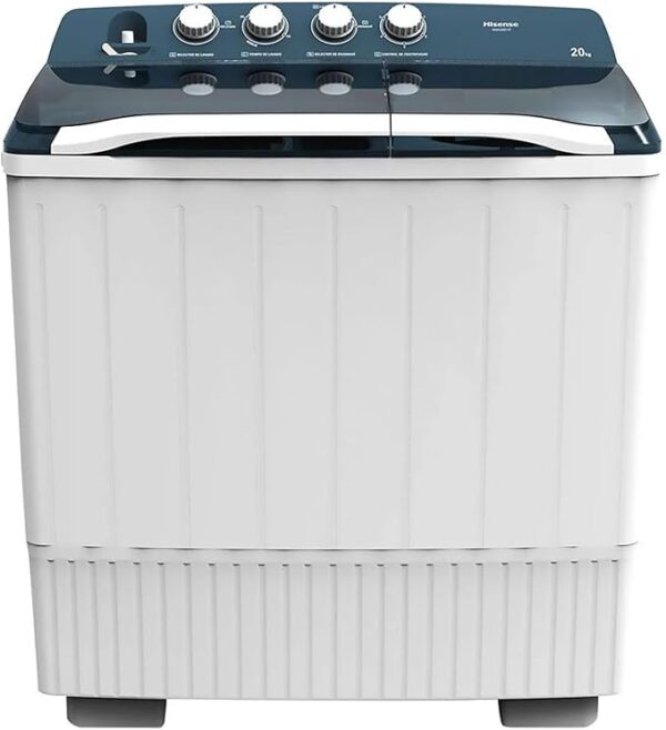 Hisense WSA2001P - Lavadora Semiautomática, 2 Tinas, 20 kg Lavado/8 kg Centrifugado, Color Blanco