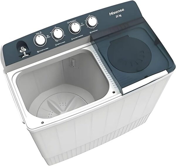 Hisense WSA2001P - Lavadora Semiautomática, 2 Tinas, 20 kg Lavado/8 kg Centrifugado, Color Blanco - Image 3