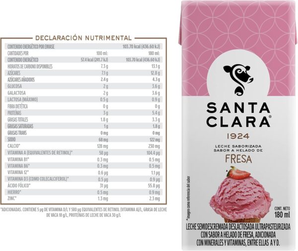 Santa Clara Lechita Sabor Helado De Fresa 180ml - Image 2
