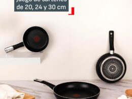 T-fal Juego de 3 Sartenes de 20, 24 y 30 cm Hard Titanium Plus con antiadherente titanium