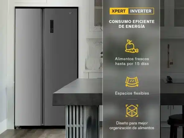 Refrigerador Whirlpool 18 pies cúbicos Side by Side Xpert Inverter Gris modelo WD-1600S