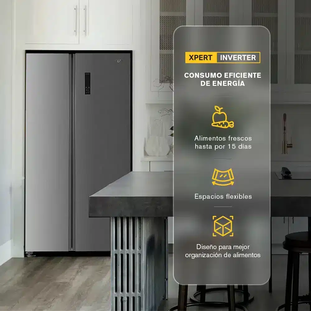161579-1200-auto Refrigerador Whirlpool 18 pies cúbicos Side by Side Xpert Inverter Gris modelo WD-1600S - Imagen 1