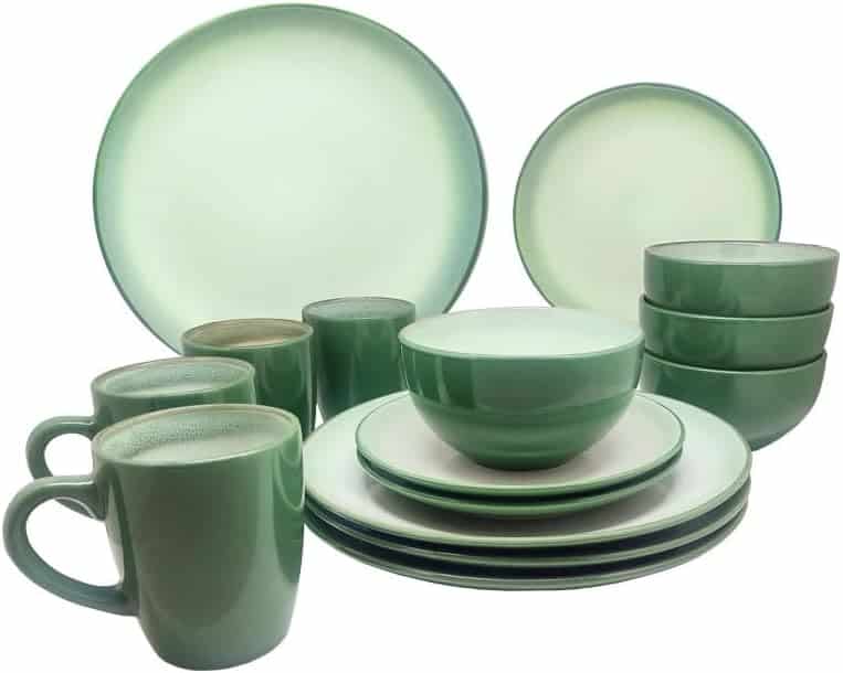 51JriEc8RpL._AC_SL1000_ Vajilla De Cerámica De 16 Piezas: Taza, Plato Sopero, Ensaladero Y Trinche 23C120 Verde Con Blanco - Imagen 1