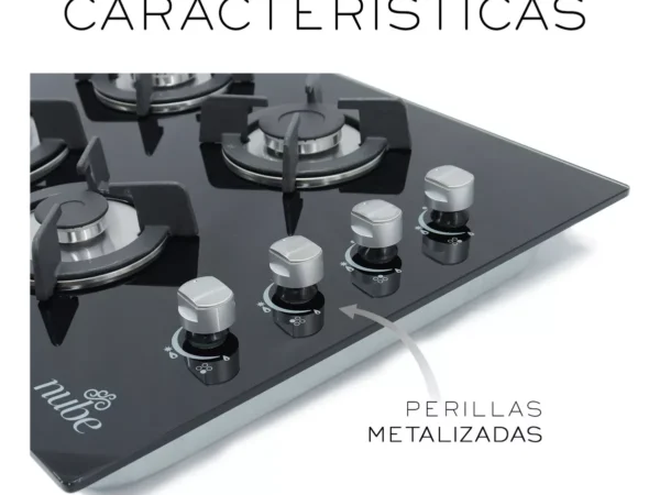 Parrilla A Gas 4 Quemadores Empotrable Negra Cristal Templado